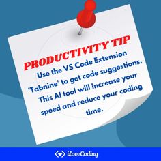 a piece of paper that says productivity tip use the vs code extension tabline to get code suggestions