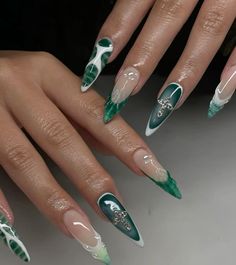 #nails  #nailsofinstagram Green Red Nails, French Tip Nails With Charms, Dark Blue French Tip Nails, Green French Nails, Green Ombre Nails, Blue French Tip Nails, Cruise Fits, Cobalt Blue Nails, Nails With Charms