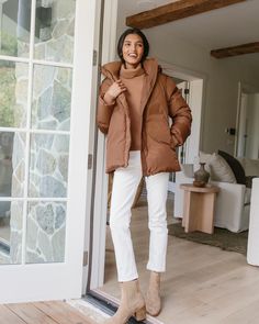 Puffer Jacket Copper Jenni Kayne, Down Puffer Coat, Closet Space, Dark Khaki, Street Style Looks, Sporty Look, Puffer Coat, Puffer Jacket, Classy Outfits