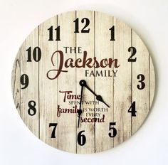 a wooden clock with the words, the jackson family on it