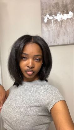 Hair ,hair installation,wig ,silk press ,leave out Leave Out Short, Silk Press Bob, Brunette Straight Hair, Natural Silk Press, Hair Installation, Color For Black Hair