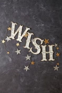 the word wish spelled with gold stars on a black background