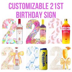 21st birthday sign with alcohol and gifts for someone's 21st birthday or any special occasion