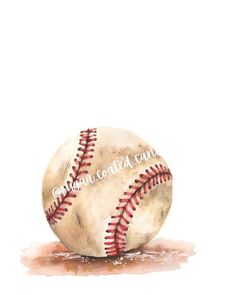 a watercolor painting of a baseball on the ground