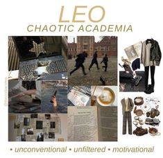 an advertisement for leo's chaotic academy with images of people in motion and books