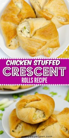 chicken stuffed croissant rolls recipe on a white plate