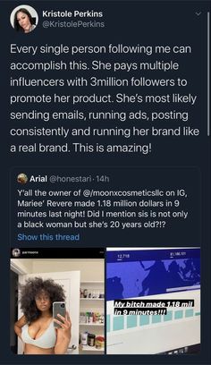 an instagramted tweet with the caption'every single person following me can accomplish his 3 million followers to promote her product