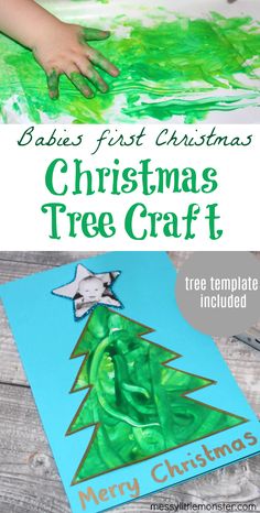 a child's hand on top of a christmas tree craft with the title above it