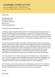 a cover letter for an application with the title's name and description in yellow