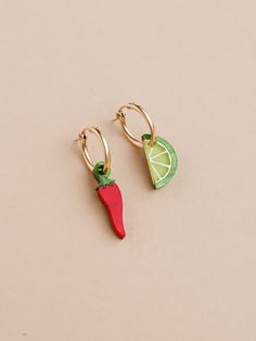 Chilli & Lime Hoops Stamp Earrings, Earring Inspo, Statement Hoop Earrings, Hoop Charms, Gold Filled Hoops, Wolf Moon, Fruit Design, Laser Cut Acrylic, Funky Jewelry