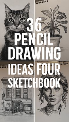 pencil drawing ideas for sketching with the title'30 pencil drawing ideas four sketchbook '