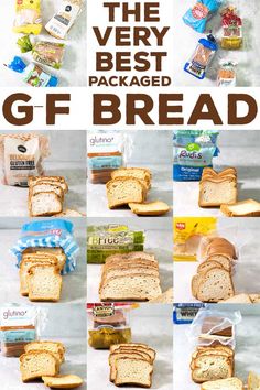 the very best packaged gf bread is shown in this collage with instructions to make it