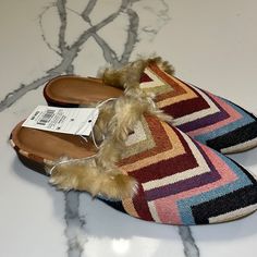 Brand New With Tags Universal Thread Fur Lined Missoni Look A Like Mules Size 7.5