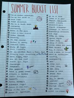 a summer bucket list is posted on a piece of paper