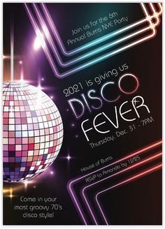 a disco flyer with an image of a disco ball