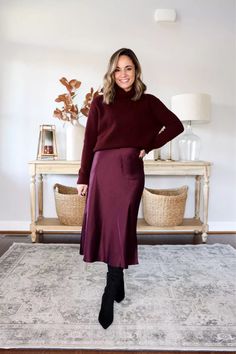 Don't you love when one outfit can carry you all through fall and still hold up at the first holiday party? Our Mongolian Cashmere Fisherman Turtleneck Sweater and 100% Washable Silk Skirt are that outfit, especially in this merlot hue. Something else to celebrate? These luxe pieces are made to last—and always fairly priced. What To Wear In Thanksgiving, Holiday Office Outfits, Holiday Outfit 2024, Holiday Fashion 2024, 2024 Thanksgiving Outfit, Womens Winter Fashion 2024, Thanksgiving 2024 Outfit, 2024 Holiday Outfits, Casual Thanksgiving Outfits Women