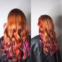 Copper Rainbow Hair, Natural Red Hair With Vivid Colors, Orchid Hair Color, Colored Extensions, Fashion Hair Color, Light Red Hair, Sunset Hair, Natural Red Hair, Vivid Hair Color