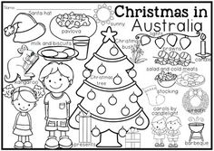 christmas in australia worksheet for kids with pictures and words to color on the page