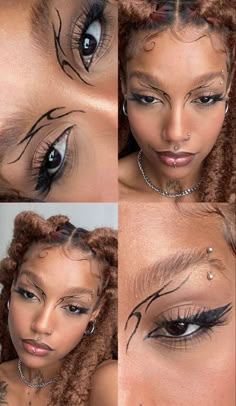 Easy Creative Eyeliner Looks, Metal Show Makeup, Ninja Make Up, Cool Black Eyeliner Looks, Bunny Eyeliner, Cool Eyeliner Designs, Unique Eyeliner Looks, Simple Graphic Liner, Easy Graphic Eyeliner