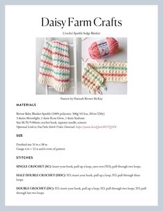 an advertisement for daisy farm crafts, featuring two knitted items and the words daisy farm crafts