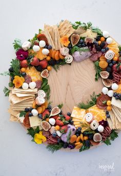 a wreath made out of different types of food