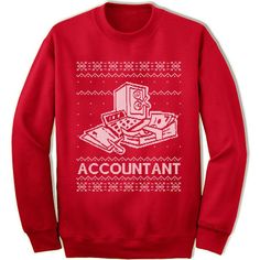 Accountant crewneck sweatshirt. Unisex Fit. Printed with eco-friendly water-based inks. Please refer to the size chart in the last image of the listing (laying flat measurements in inches). Due to the calibration differences between computer monitors, phone screens and tablets, the actual product color may vary slightly from what you are viewing. SHIRT FEATURES: - 7.8 oz., 50/50 cotton/polyester - Made with up to 5% recycled polyester from plastic bottles - Patented, low-pill, high-stitch densit Personalized Tshirt, Baker Shirts, Ugly Xmas Sweater, Cowboy Christmas, Matching Sweaters, Xmas Sweater, Sweatshirt For Men, Sweatshirt Christmas, Unique Christmas Gifts