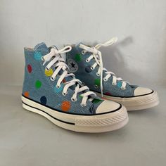 Golf Le Fleur For Converse 70 High Top Sneakers, Limited Edition. Denim With Colorful Polka-Dots. Size 5, These Run Big, I’m Normally A 6 And These Fit Great. Brand New, Never Worn (Only Tried On). Comes In Original Box That Includes An Additional Pair Of Black Laces. Ships In 1-2 Days From Smoke-Free Home. Retro Sneakers With Speckled Midsole And Round Toe, Retro Canvas Shoes With Speckled Midsole And Round Toe, Multicolor Perforated Round Toe Sneakers, Blue Casual High-top Sneakers With Perforations, Casual Blue High-top Sneakers With Perforations, Casual High-top Custom Sneakers With Perforations, Converse Gianno, Le Fleur Shoes, Golf Le Fleur Shoes