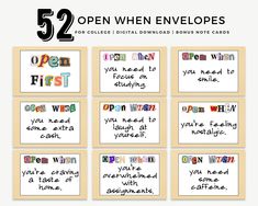 five open when envelopes with different words on them