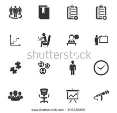 business and office icons, such as people working at desks or on the computer