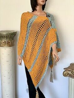 Hand Knits 2 Love Cotton Shawl Ultra Soft 2 Tone Tassels Designer Fashion Hip  | eBay Artisan Handwoven Multicolor Poncho, Poncho Scarf, Bohemian Multicolor Hand-knitted Poncho, Bohemian Hand-knitted Yarn Shawl, Handmade Multicolor One-size Shawl, Cotton Shawl, Hand Knits, Handwoven Multicolor One-size Shawl, Tassels Fashion