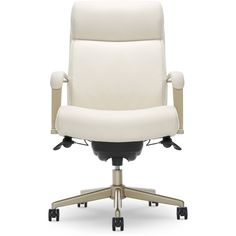 a white office chair sitting on top of a metal base