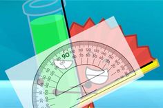 a drawing of a protractor and some colored papers