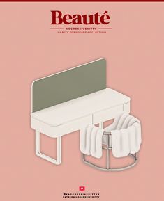 the cover of beaute magazine features a white bench and four folded napkins on it