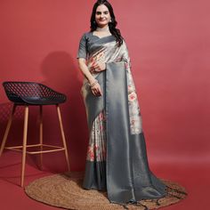 Grey colored saree is made from banarasi silk fabric which is highlighted with beautiful digital printed with weaving work as shown. comes along unstitched banarasi silk blouse piece which you can customise as per your design/style. Occasion - You can wear this saree for party, festivals, functions and ideal for any fashionista. Note:- the actual product may differ slightly in color and design from the one illustrated in the images when compared with computer or mobile screen. Measurements: Sare Traditional Saree With Digital Print For Eid, Traditional Saree For Eid With Digital Print, Digital Print Art Silk Saree, Digital Print Saree For Wedding And Eid, Wedding Saree With Digital Print For Eid, Eid Wedding Saree With Digital Print, Traditional Digital Print Saree For Diwali, Traditional Semi-stitched Digital Print Saree, Traditional Wedding Saree With Digital Print