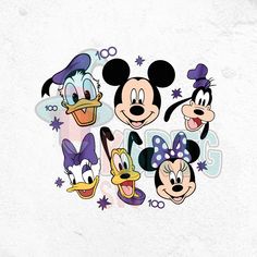 mickey mouse and other disney characters on a white background