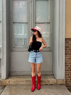 And suddenly I’m obsessed with red cowboy boots   #liketkit #LTKStyleTip #outfits #cowboyboots #red #fallfashion Dark Red Cowboy Boots Outfit, Red Country Outfit, How To Style Cowboy Boots Women