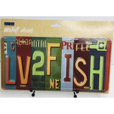 a set of license plates with the words live fish in different colors and letters on them