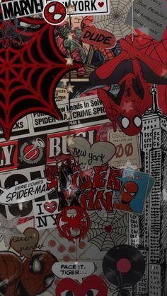 an assortment of stickers and decals all over a wall in a room that has been decorated