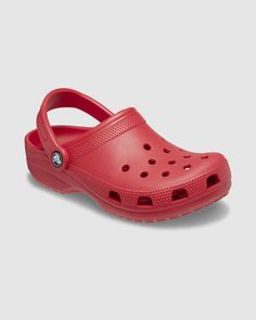 Crocs is known for their quality and iconic shape, focusing on providing ultimate comfort, colorful styles and lightweight designs.Made from their legendary Croslite material, Crocs also feature a generous, roomy fit, ventilation ports for breathability, pivoting heel strap for a secure fit. Shop Crocs online at General Pants Co. today. Red Crocs, Red Clogs, Crocs Sandals, Shower Shoes, Crocs Men, Crocs Classic Clogs, Womens Sandals Summer, Crocs Shoes, Womens Clogs