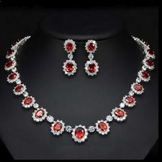 *Beautiful 925 Silver Diamond Necklace & Earrings Set *Necklace Set Detail :-- *Jewelry type :-- Necklace Earrings Set *Material :-- 925 Sterling Silver *Stone :-- 5.5ct Ruby & 27.2ct American Diamond *Quality :-- Excellent AAA+ Quality *Necklace Weight :-- 60-90 gm *Necklace Length :-- 18 Inches *Necklace Finishing : Platinum Plated Over 925 Silver *This is very Beautiful & Pretty Necklace Earrings Set. Everyone Can be gifted it For His/Her Mother and Daughter. ▶ Want to find out more? Check ou Red Choker Necklace, Africa Dress, Silver Diamond Necklace, Party Necklace, Wedding Party Jewelry, Cubic Zirconia Jewelry, Red Necklace, Fashion Jewelry Sets, Royal Jewels