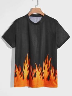 Dancing Photoshoot, Black Zombie, Fire Clothes, Flaming Hot, Fire Shirt, Baggy Tee, Tshirt Design Men, Red Tshirt