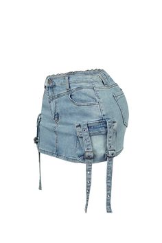 High waist washed denim mini skirt featuring front cargo pocket details Fly button and zipper closure with a back elastic waistband Runs true to size Mini Denim Skirt With Side Pockets, Denim Mini Skirt With Cargo Pockets, Cheap Mid-rise Denim Cargo Skirt, High-waisted Denim Mini Skirt With Side Pockets, Non-stretch Denim Blue Mini Skirt With Pockets, Night Out Tops, Casual Day Dresses, Wedding Dresses Strapless, Strapless Tops