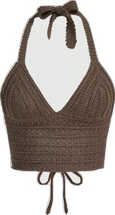 Sleeveless Knit Top For Beach, Sleeveless Crochet Knit Top For Beach, Sleeveless Open Knit Top For Beach, Brown Knitted Crochet Top For Summer, Chic Knitted Beach Tops, Knitted V-neck Tank Top For Beach, Summer Brown Knit Crop Top, Chic Sleeveless Knitted Crop Top, Brown Crop Top For Beach