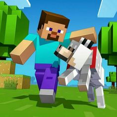 an image of a man playing with a dog in the minecraft video game's avatar