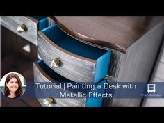 an image of a dresser with metal drawers on it and the words, how to paint a desk with metallic effects