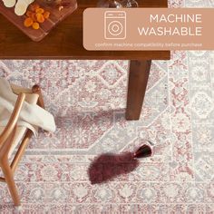 an image of a table with food on it and the words machine washable next to it