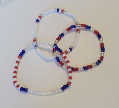 These red white and blue bracelets are so cute, and perfect for the season!  Items are handmade with love, so each piece is unique and may contain small imperfections and differences. We think this makes them even more beautiful! 4th Of July Bracelets Diy, Fourth Of July Bracelets, 4th Of July Bracelets, Blue Bracelets, July Outfits, Bracelet Inspo, Clay Bracelet, Bracelets Diy, 4th Of July Outfits