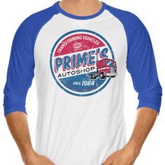 "Prime's Auto Shop" from Nemons Available in 20+ products including T-Shirts, Tank Tops, Hoodies, Tote Bags, Posters, Home Décor, and so much more! Want more options for this design? Click here. Graphic Print Cotton T-shirt With 3/4 Sleeves, Cotton Graphic Print T-shirt With 3/4 Sleeve, Casual Blue T-shirt With 3/4 Sleeves, Casual Blue 3/4 Sleeve T-shirt, Blue Half Sleeve Cotton T-shirt, Blue Half-sleeve Top With Graphic Print, Blue Half Sleeve Top With Graphic Print, Blue Half Sleeve Tops With Graphic Print, Auto Shop