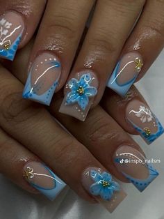 Baddie Nail Designs Blue, Relatable Illustrations, Holiday Acrylic Nails, Nagel Tips, Simple Gel Nails, Colored Acrylic Nails, Summery Nails, Girly Acrylic Nails