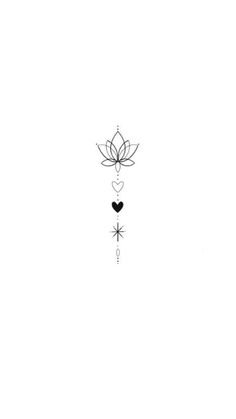 a black and white drawing of a flower with two hearts on it's side